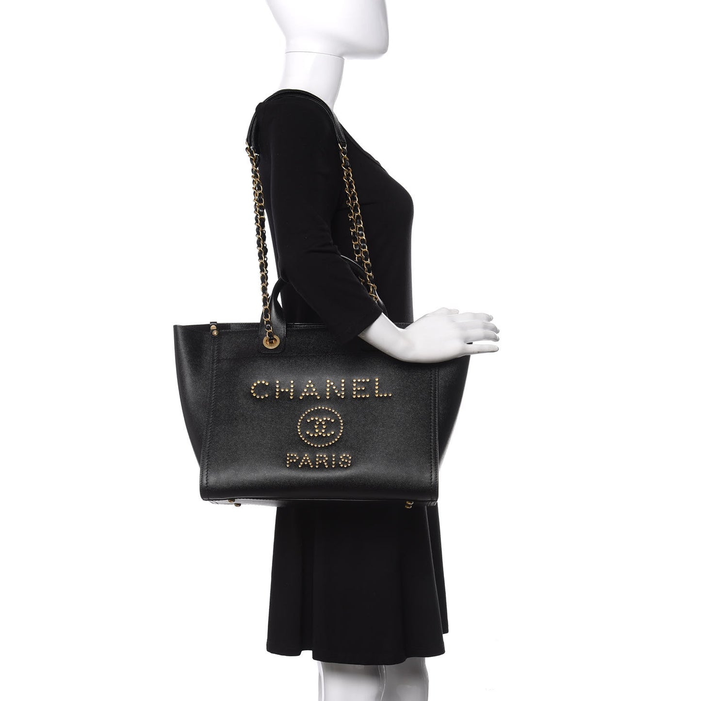 Caviar Small Studded Deauville Tote Black