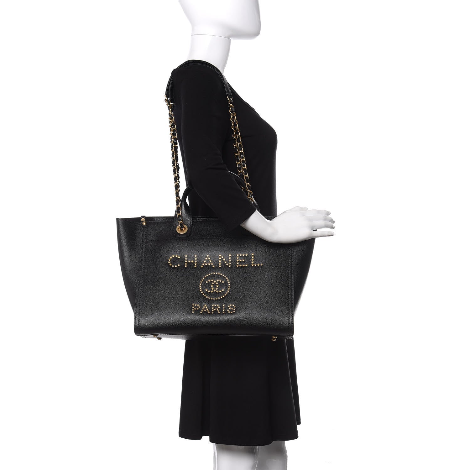 Chanel Caviar Small Studded Deauville Tote Black 2 of 10