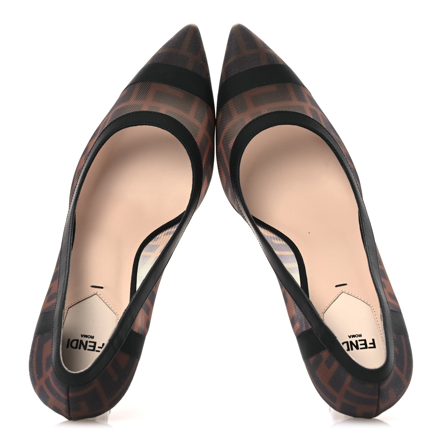 Fendi Technical Mesh Vitello Gommato FF Colibri 85mm Pumps 40 Tobacco Moro Black 2 of 10