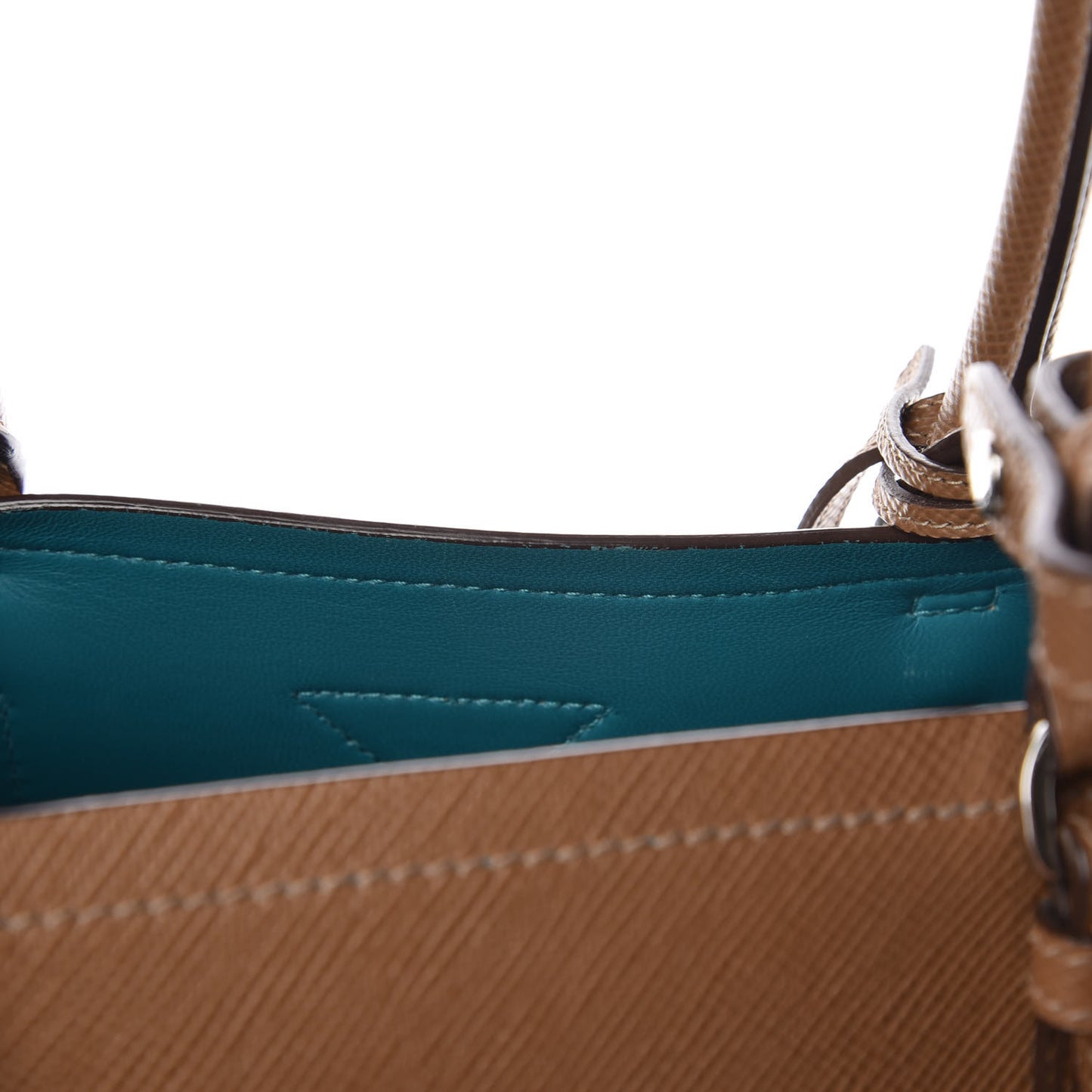 Saffiano Cuir Medium Double Handle Tote Cannella Turchese