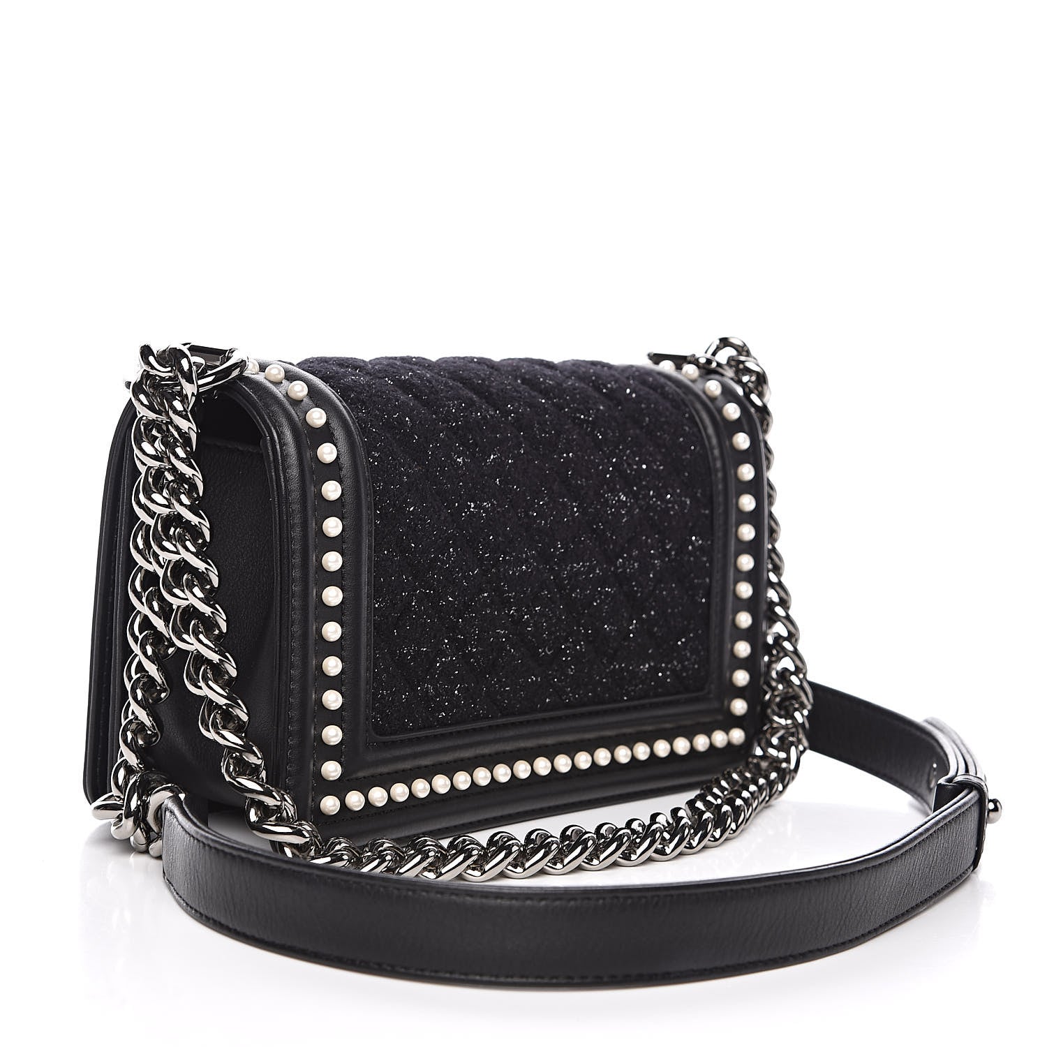 Chanel Calfskin Pearl Tweed Small Boy Flap Black 3 of 12