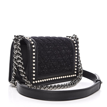 Chanel Calfskin Pearl Tweed Small Boy Flap Black 3 of 12