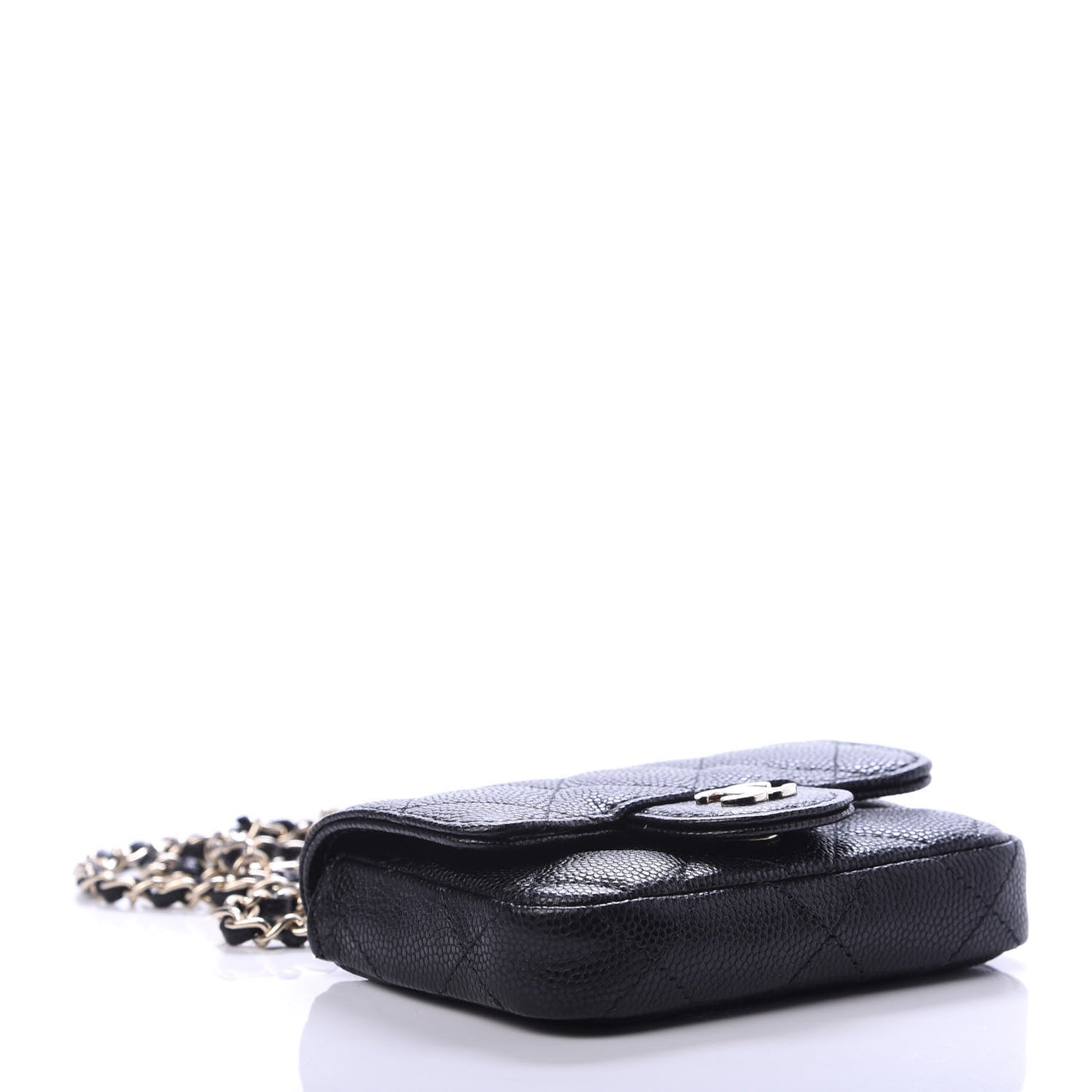 Caviar Quilted Flap Chain Waist Bag Black
