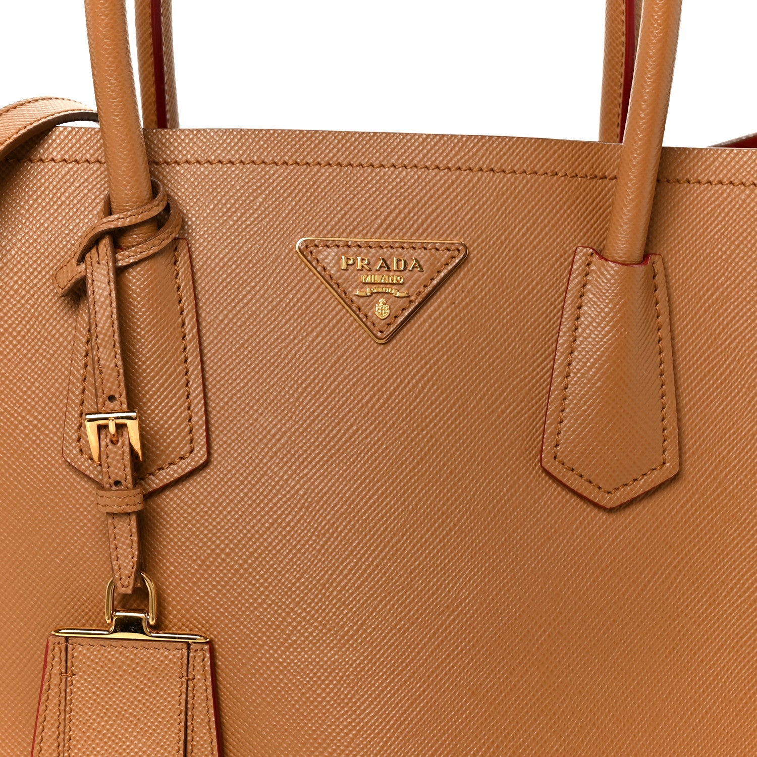 Prada Saffiano Cuir Large Double Bag Caramel Fuoco 10 of 12