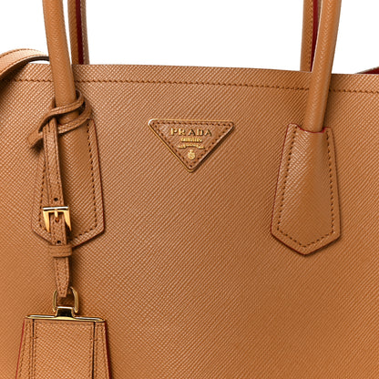 Prada Saffiano Cuir Large Double Bag Caramel Fuoco 10 of 12