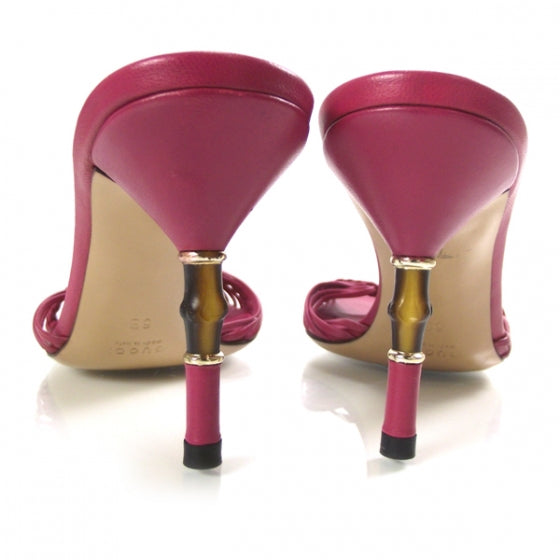 Leather Bamboo Slides Pink 6 B
