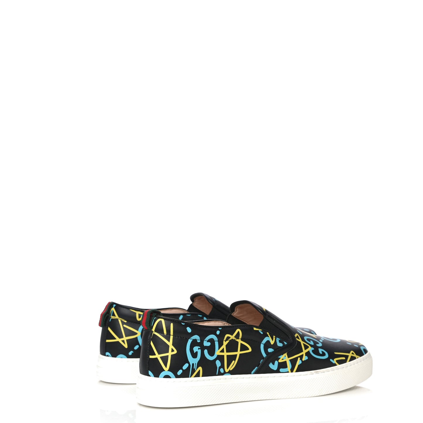 Calfskin GucciGhost Print Mens Dublin Slip On Sneakers 8 Black New Acquamarine