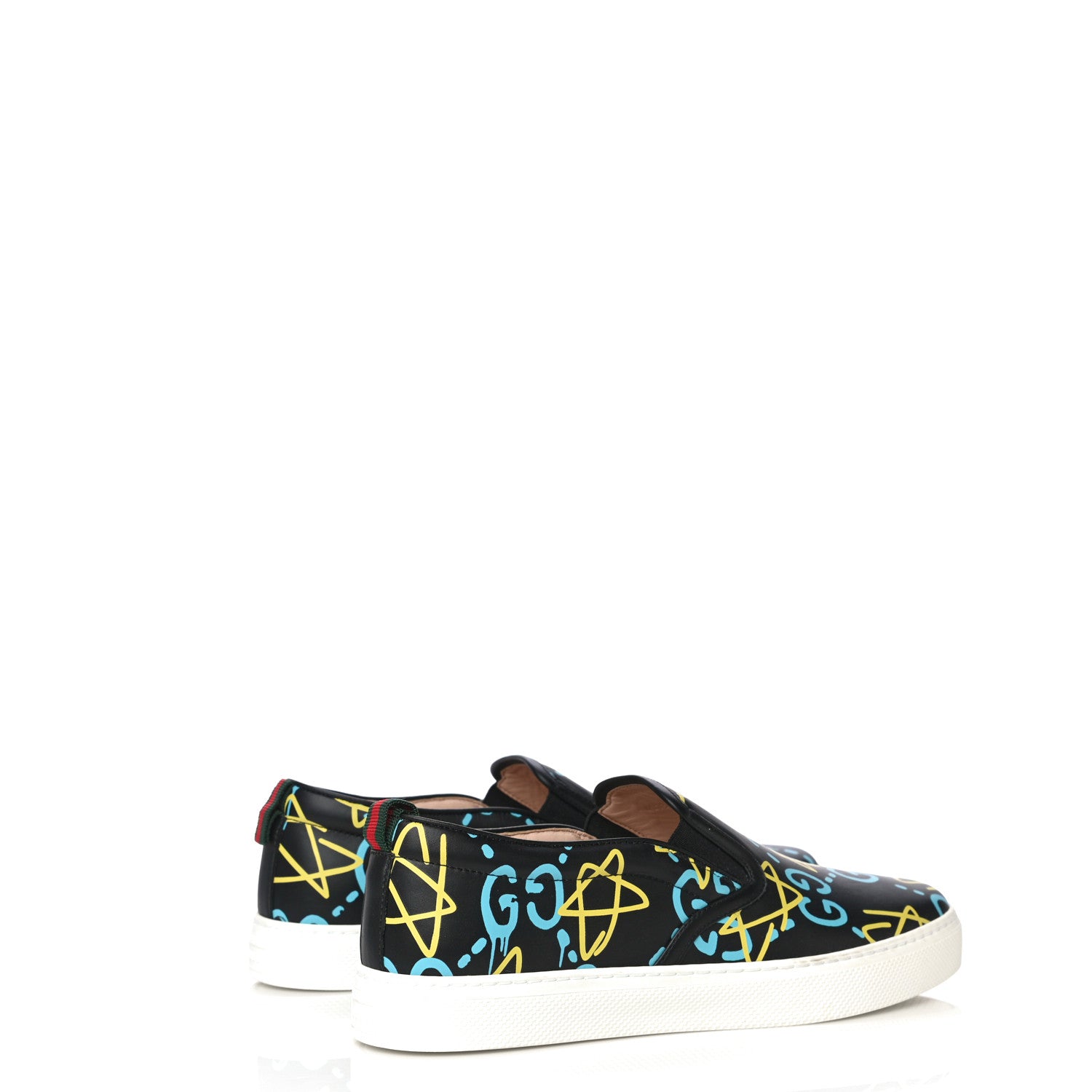 Gucci Calfskin GucciGhost Print Mens Dublin Slip On Sneakers 8 Black New Acquamarine 4 of 10