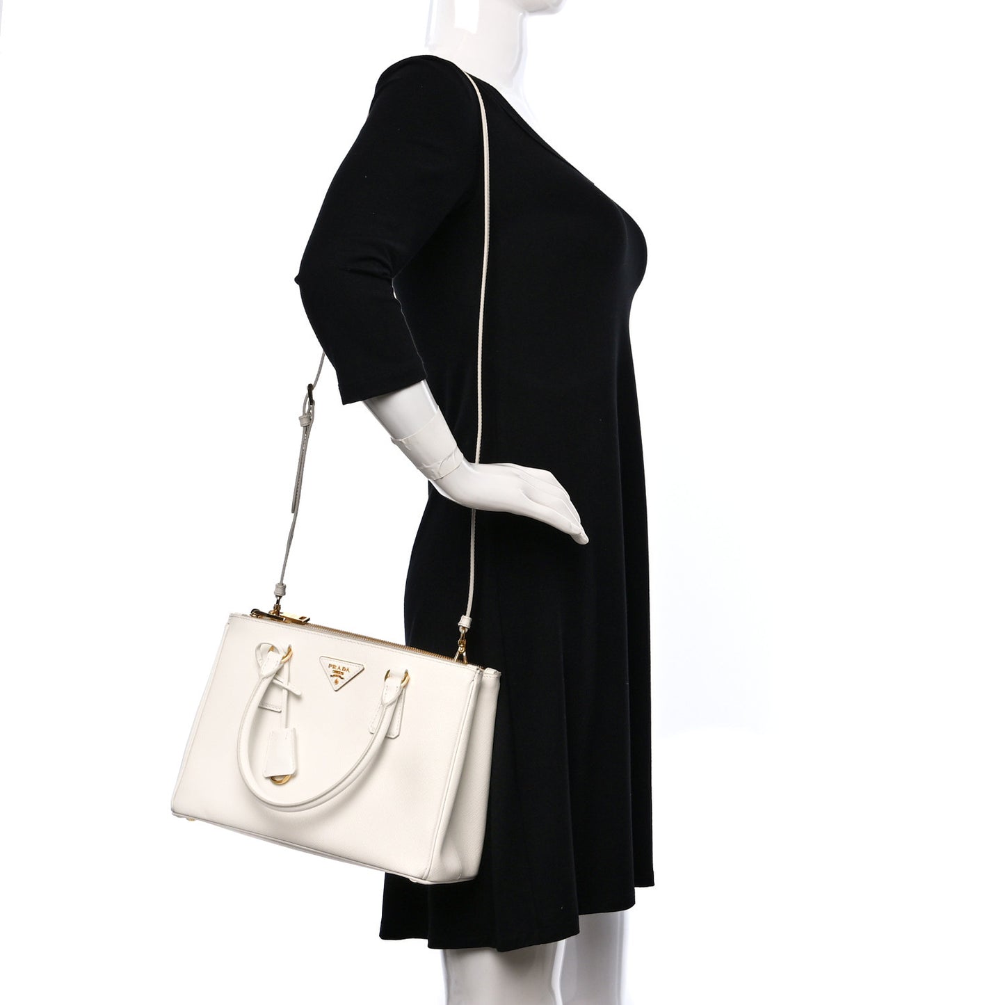 Saffiano Lux Small Galleria Double Zip Tote White