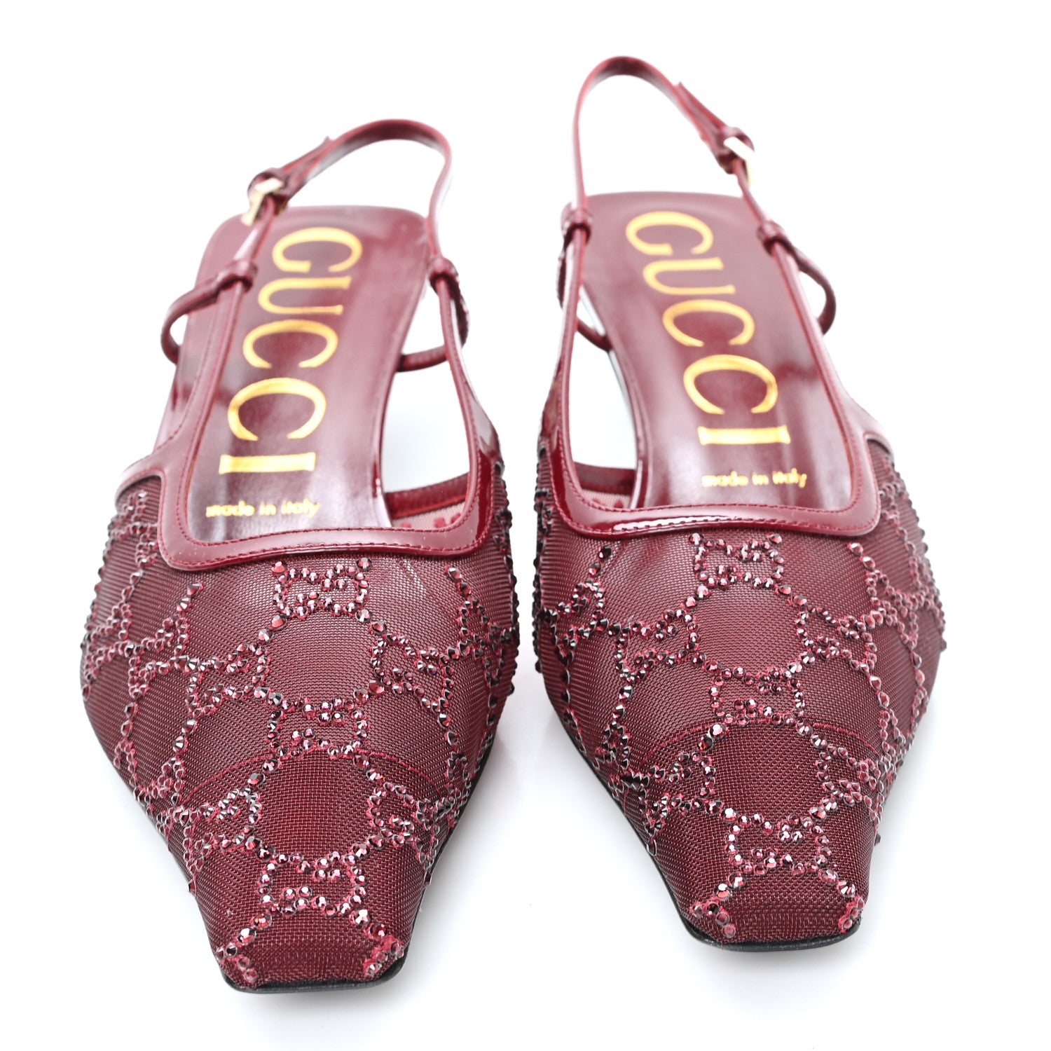 Gucci Tela Retino Kid Scamosciato Crystal GG Monogram Square G 35mm Slingback Pumps 39 Rosso Ancora 3 of 9