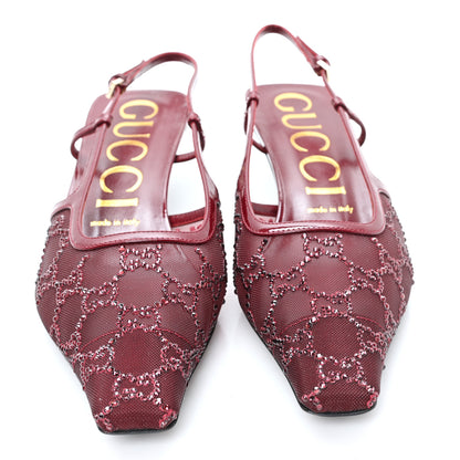 Gucci Tela Retino Kid Scamosciato Crystal GG Monogram Square G 35mm Slingback Pumps 39 Rosso Ancora 3 of 9