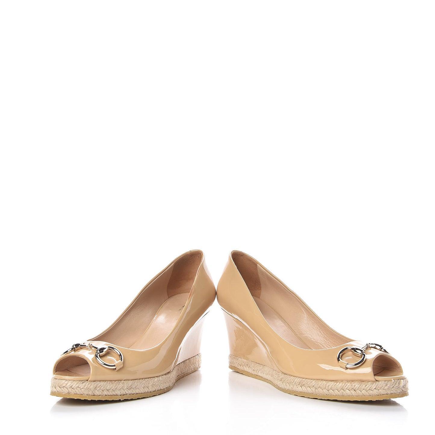 Vernice Crystal Horsebit Open Toe Espadrille Wedges 39 Beige