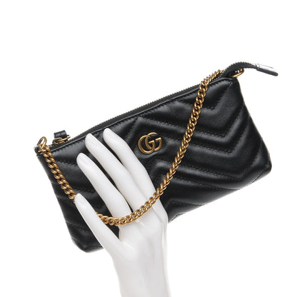 Gucci Calfskin Matelasse Mini GG Marmont Chain Bag Black 2 of 8