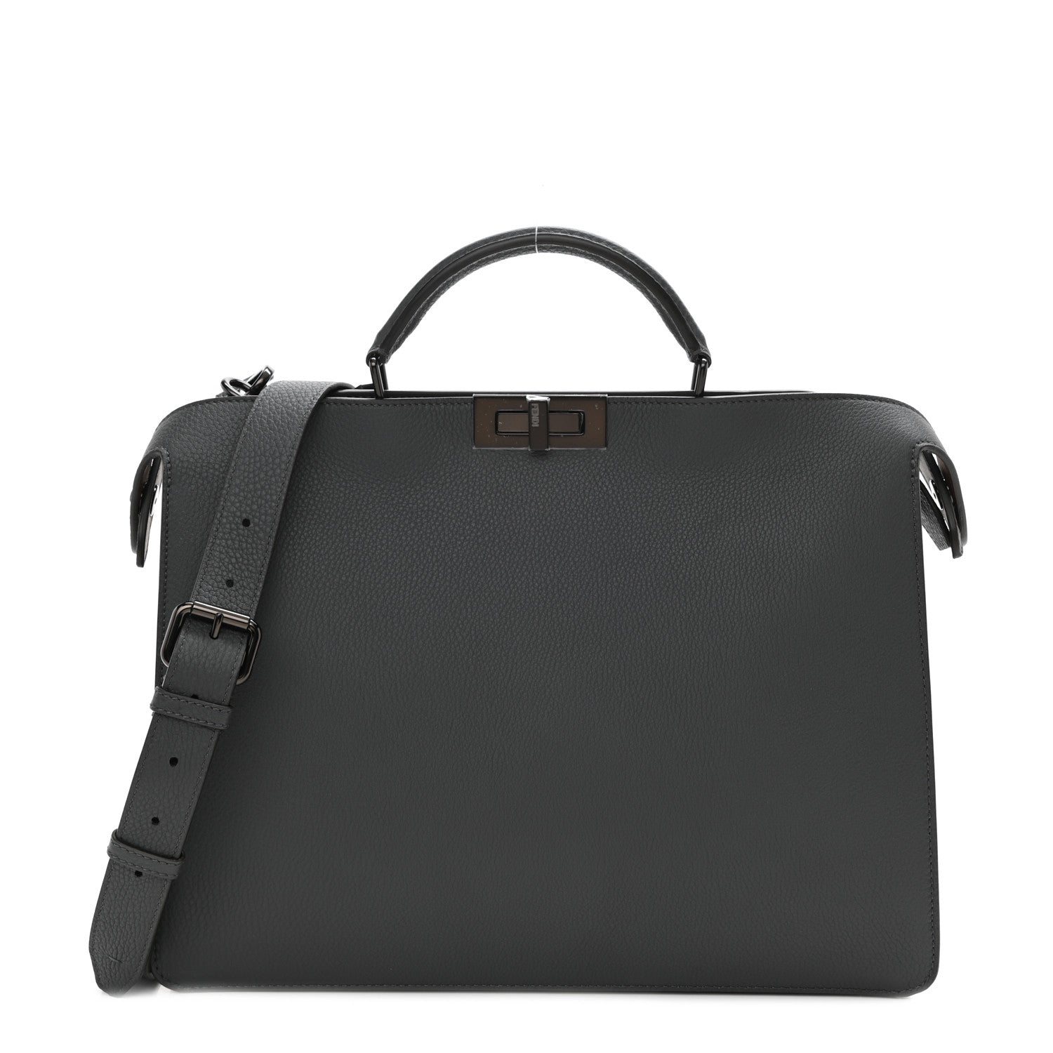 Fendi Cuoio Romano Vitello Cover Glazed Fabric Bi-Color FF 1974 Medium Peekaboo I SEE U Satchel Asfalto Praline Tobacco Moro 1 of 7