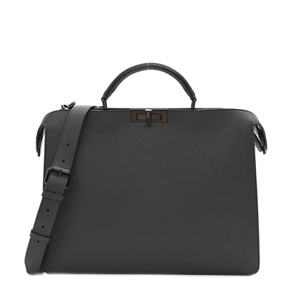 Fendi Cuoio Romano Vitello Cover Glazed Fabric Bi-Color FF 1974 Medium Peekaboo I SEE U Satchel Asfalto Praline Tobacco Moro 1 of 7