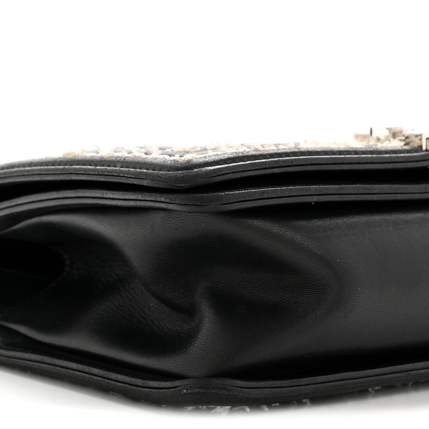 Calfskin Tweed Sequin Stitched Medium Boy Flap Black White