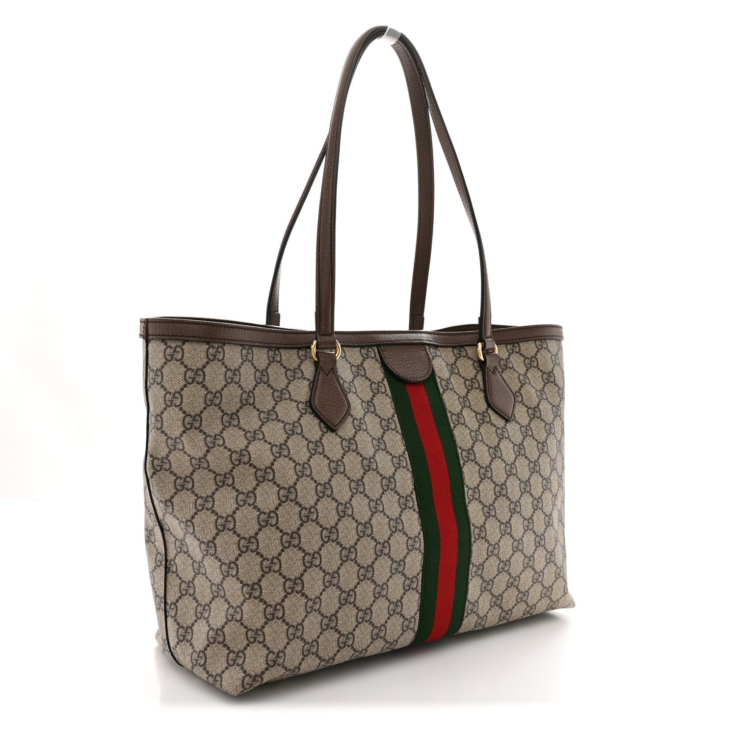 Gucci GG Supreme Monogram Textured Calfskin Web Medium Ophidia Shopping Tote Beige Ebony New Acero 3 of 11