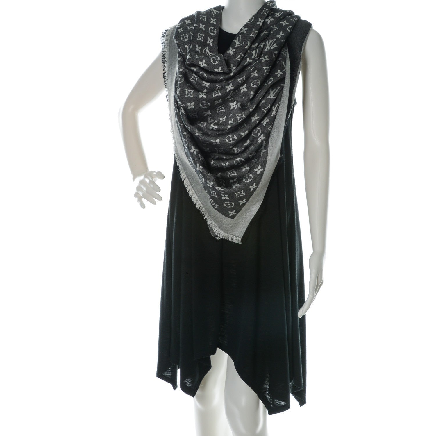 Louis Vuitton Wool Silk Monogram Denim Shawl Black 2 of 7