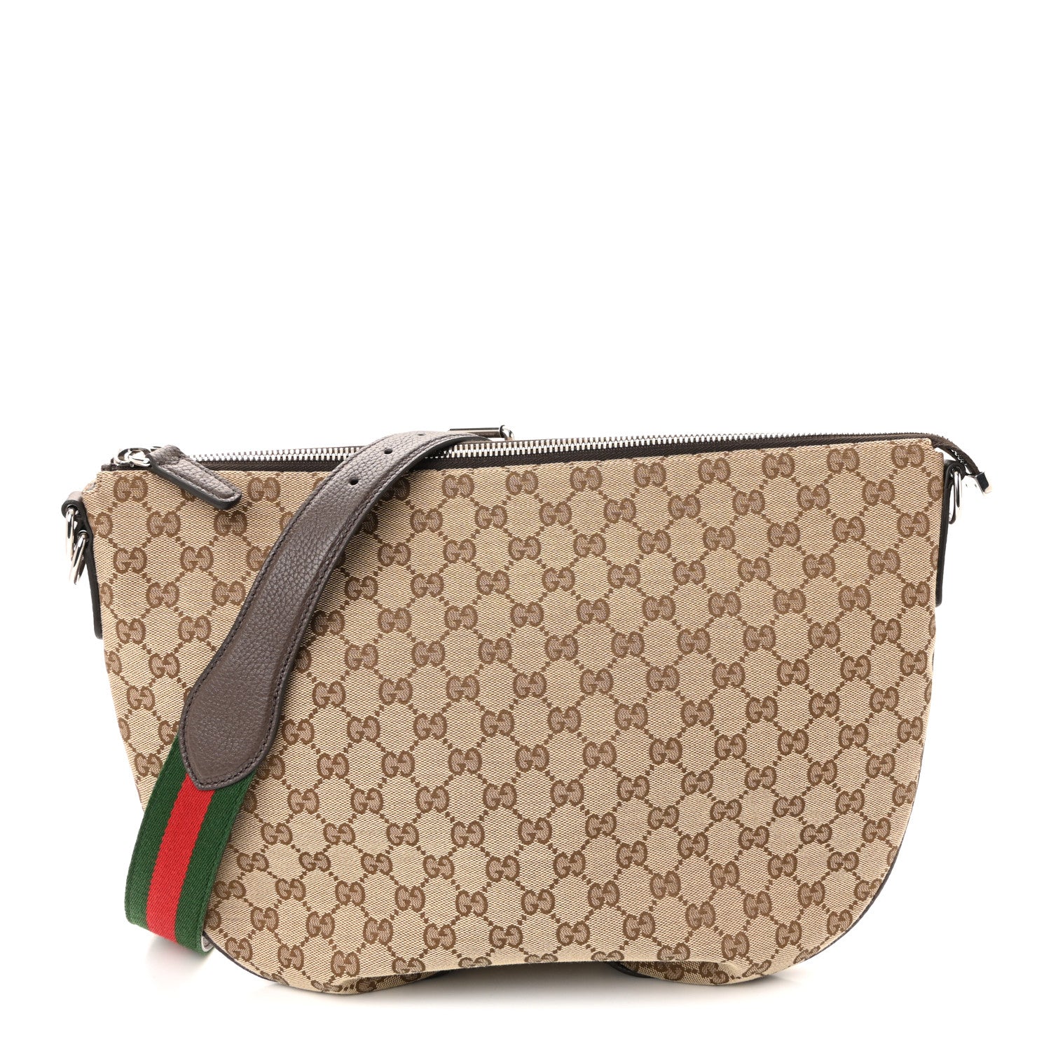 Gucci Monogram Calfskin Web Medium B Shoulder Bag Beige Brown 1 of 10