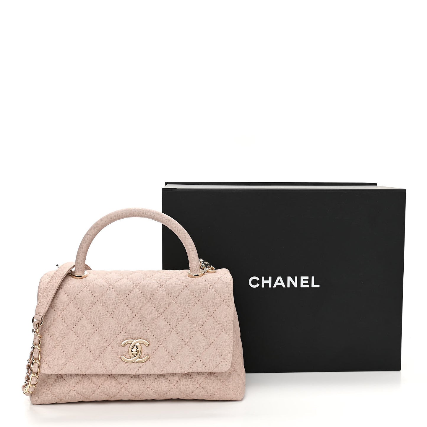 Caviar Quilted Small Coco Handle Flap Light Beige