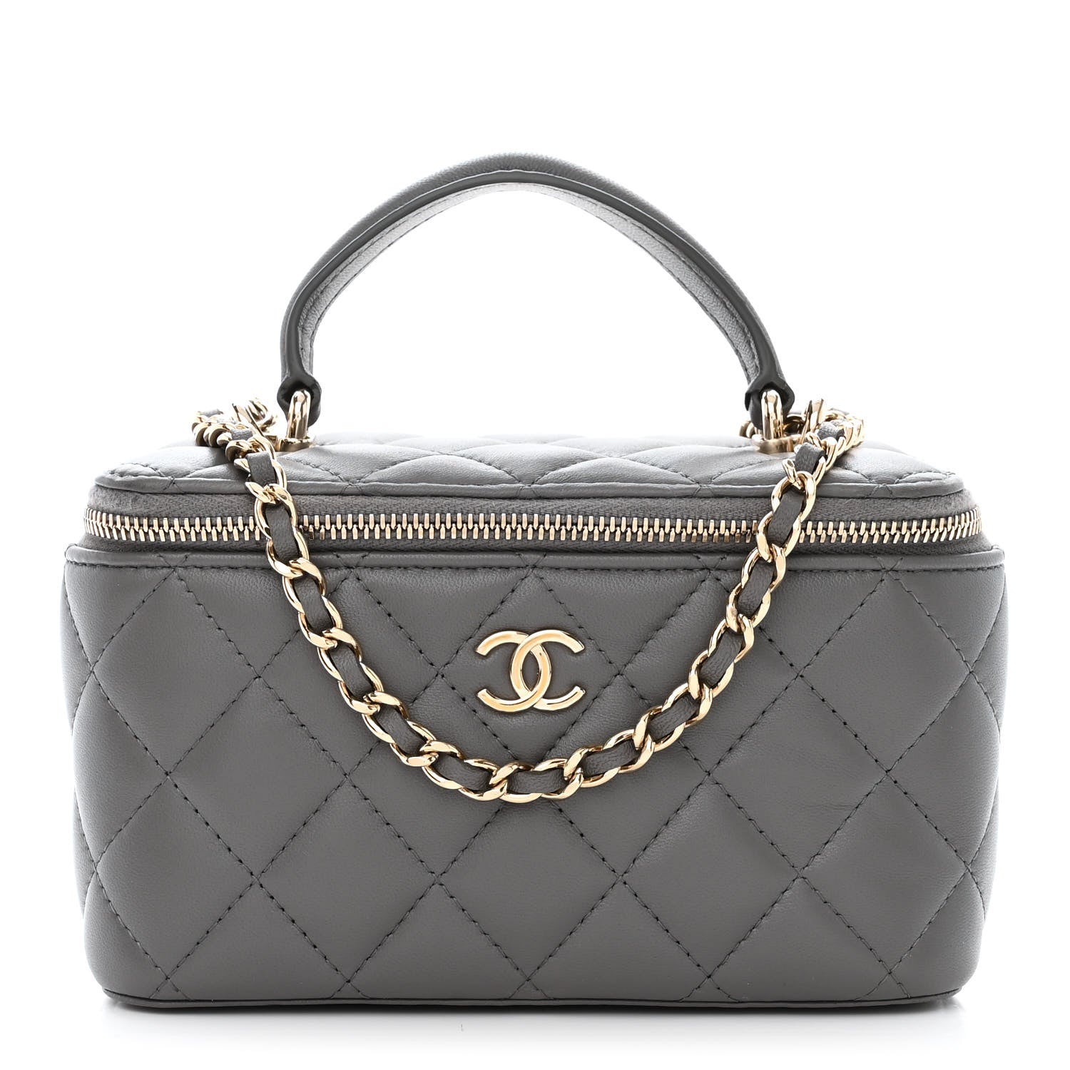 Chanel Lambskin Quilted Small Top Handle Vanity Case With Chain Dark Grey 1 of 12
