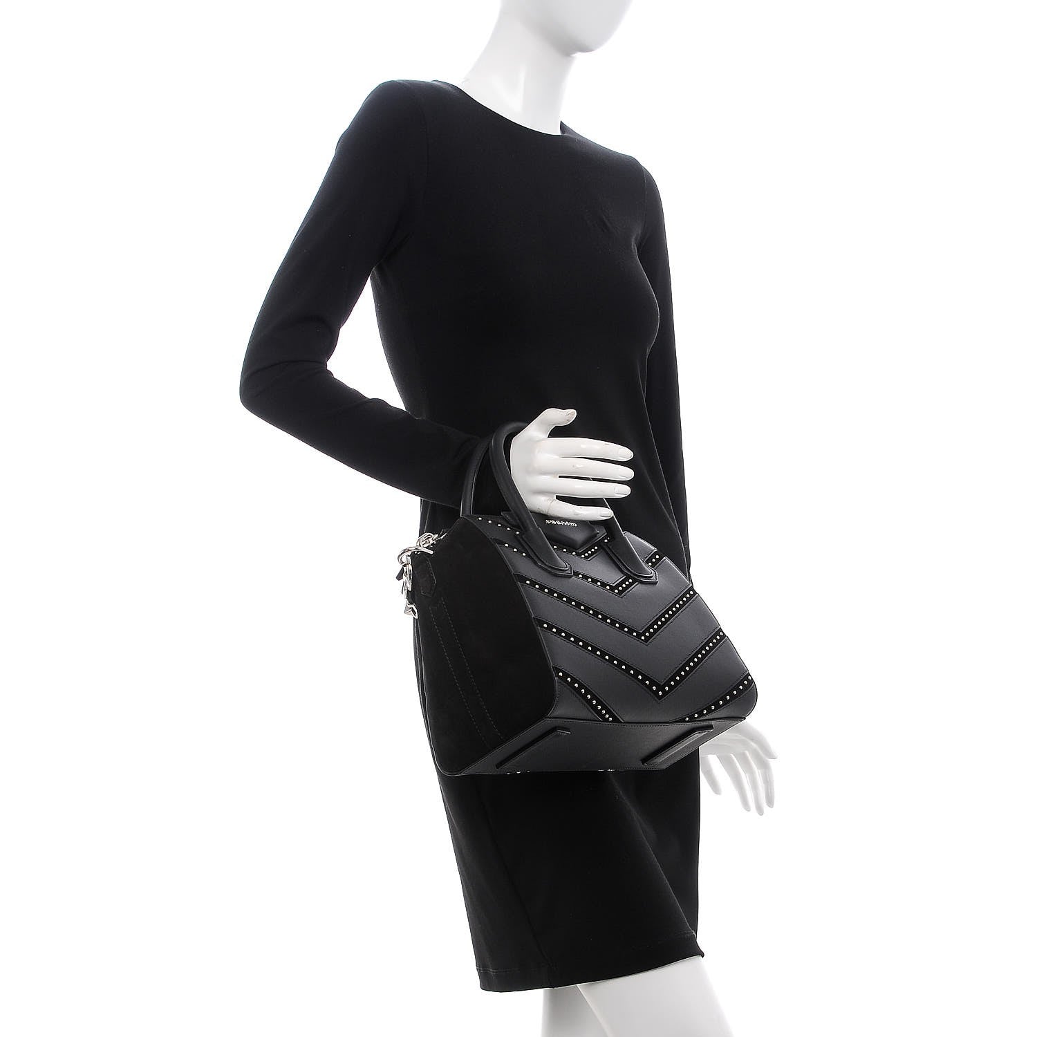 Givenchy Calfskin Suede Small Studded Chevron Antigona Black 3 of 11