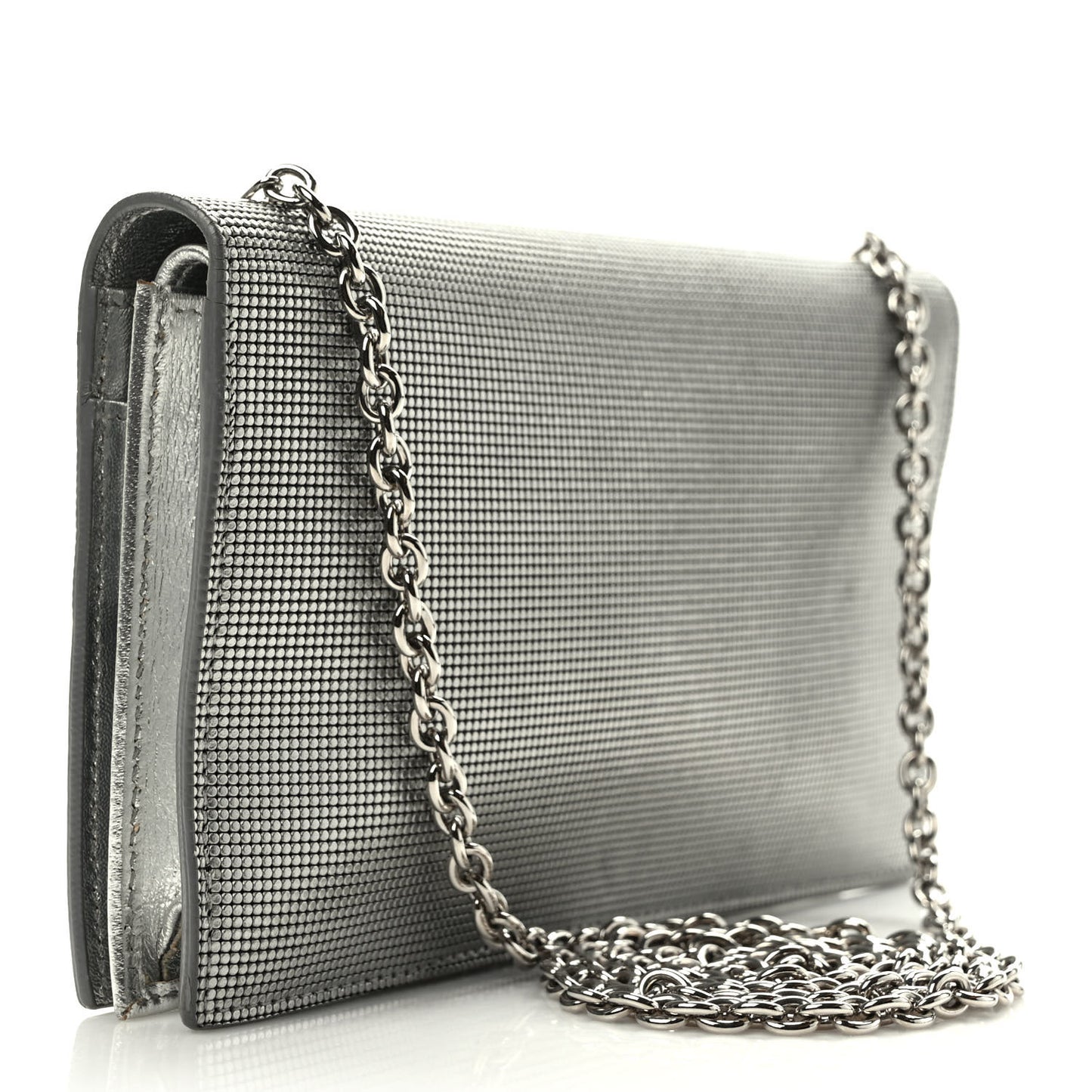 Metallic Calfskin Wallet On Chain Silver