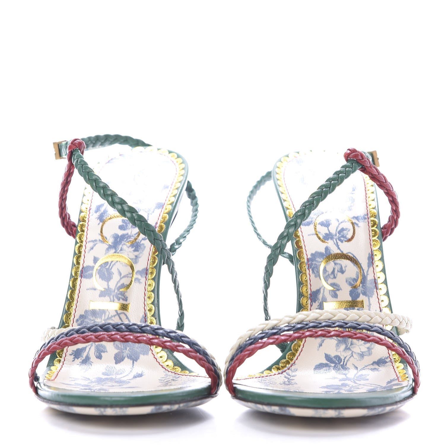 Gucci Malaga Kid Braided Haines High Heel Sandals 36.5 Emerald 2 of 10