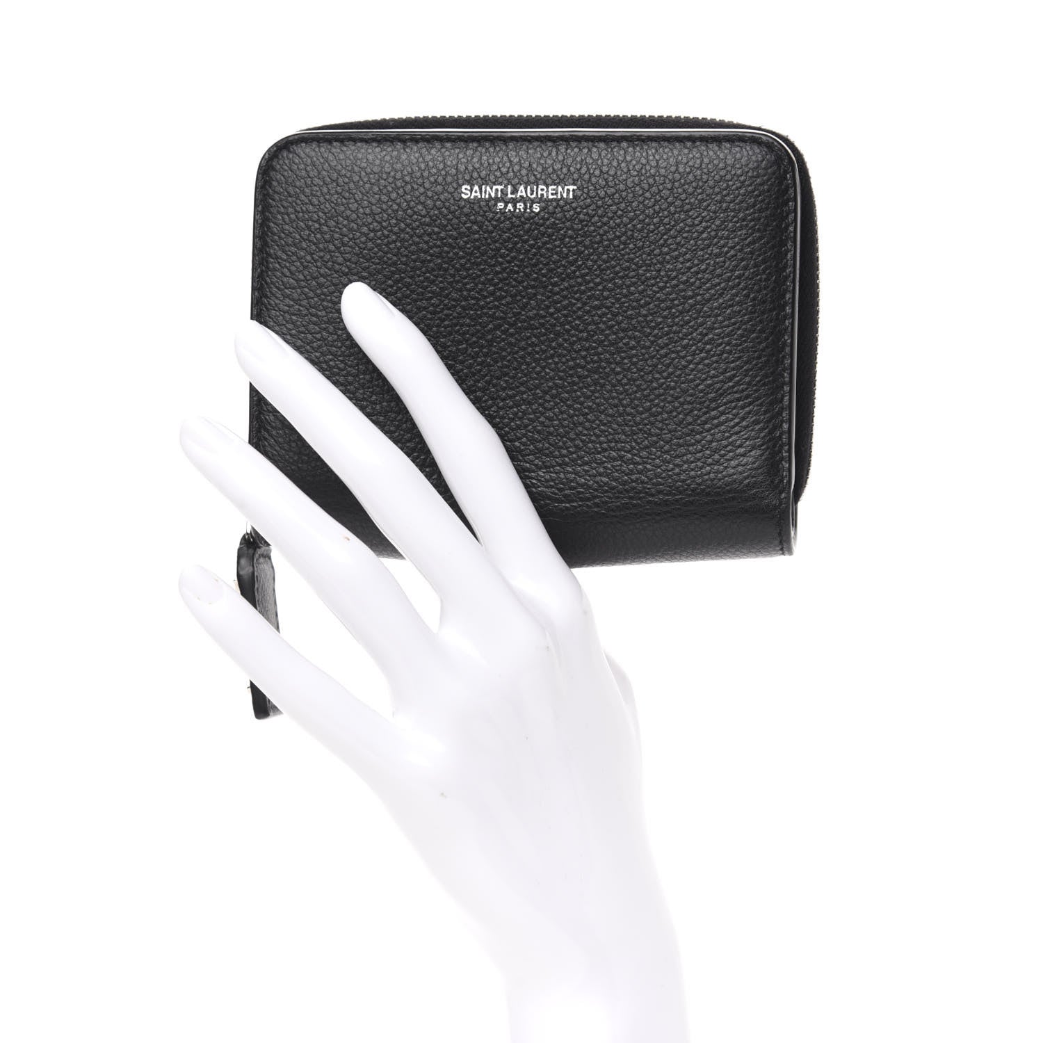Saint Laurent Grained Calfskin Rive Gauche Compact Zip Around Wallet Black 2 of 7