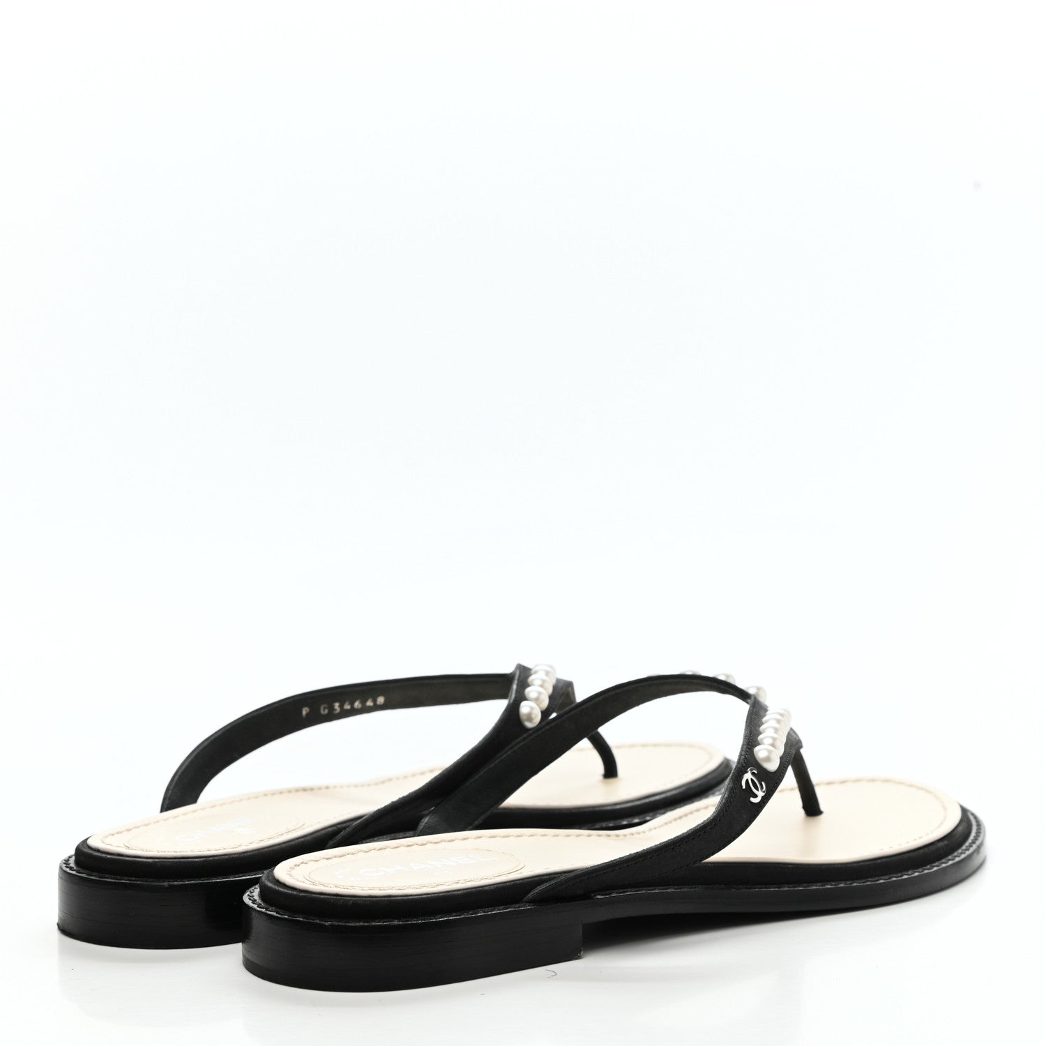 Chanel Suede Pearl Thong Sandals 39 Black 4 of 10