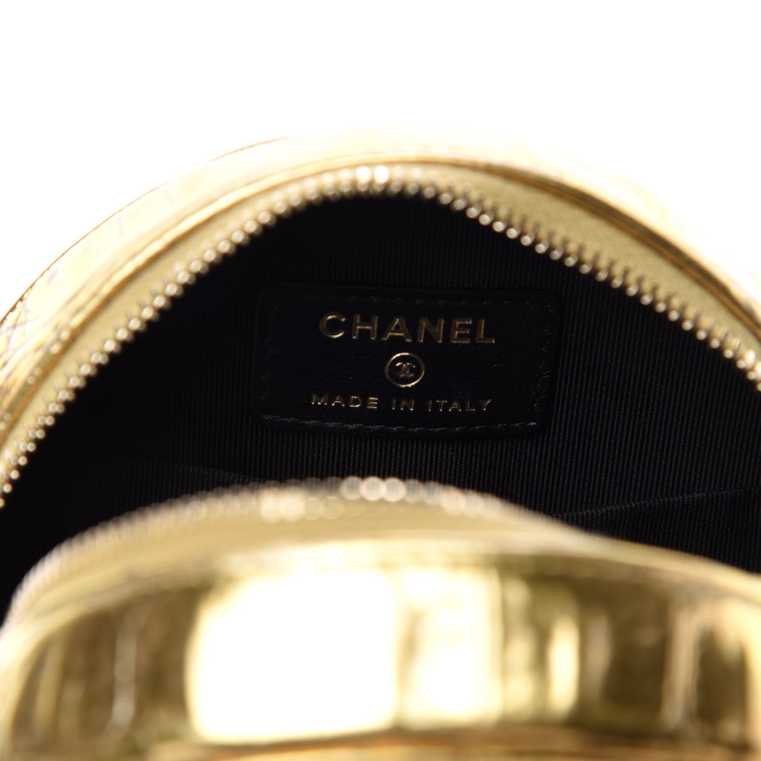 Chanel Metallic Calfskin Crocodile Embossed Cocodile Round Clutch with Chain Gold 8 of 11