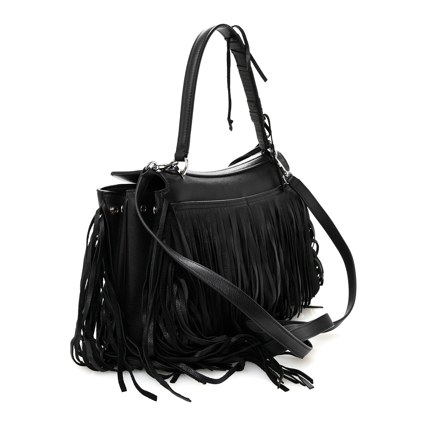 Balenciaga Natural Smooth Madeline Calfskin Fringes Small Rodeo Top Handle Handbag Black 3 of 9