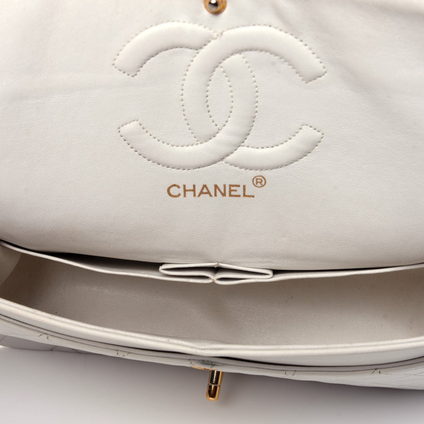 Lambskin Quilted Medium Double Flap White