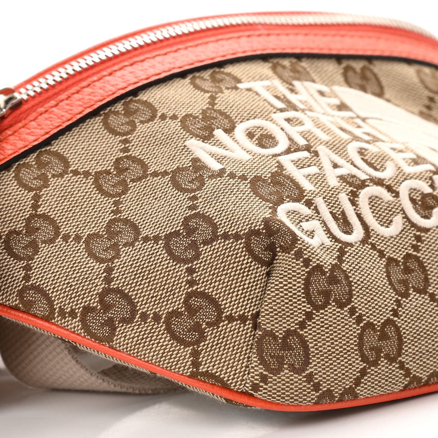 X THE NORTH FACE Monogram Textured Dollar Calfskin Embroidered Belt Bag Beige Ebony Mystic White Deep Orange