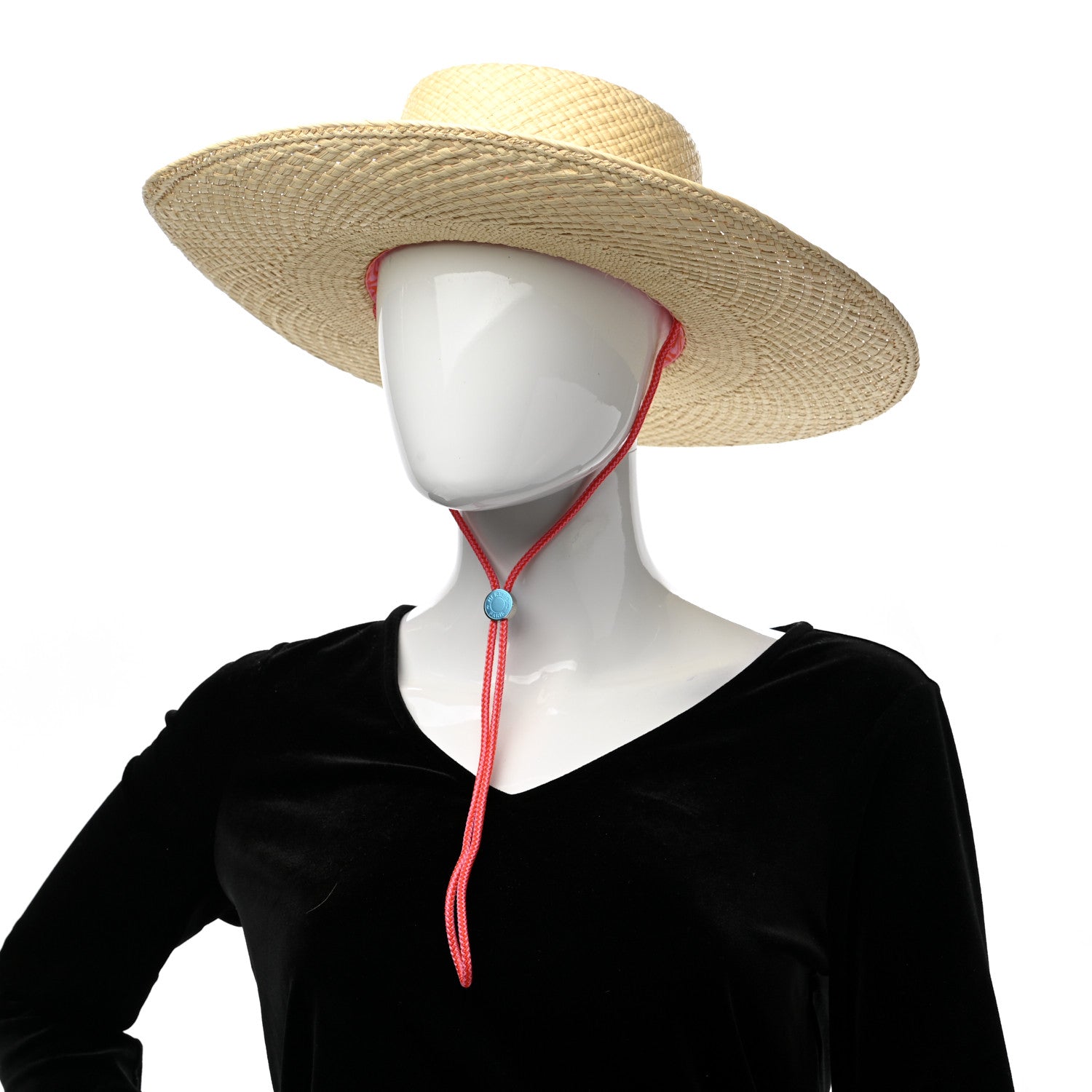 Hermes Straw Panama Elettra Hat 57 Naturel Rose Orange 2 of 8