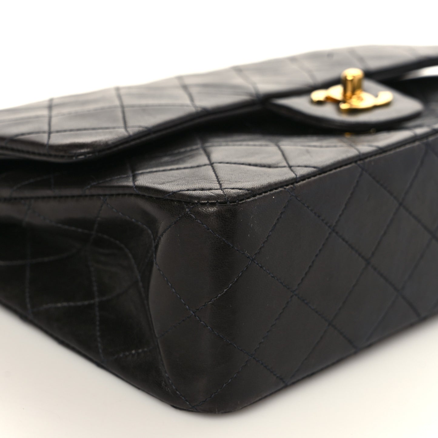 Lambskin Quilted Medium Double Flap Black