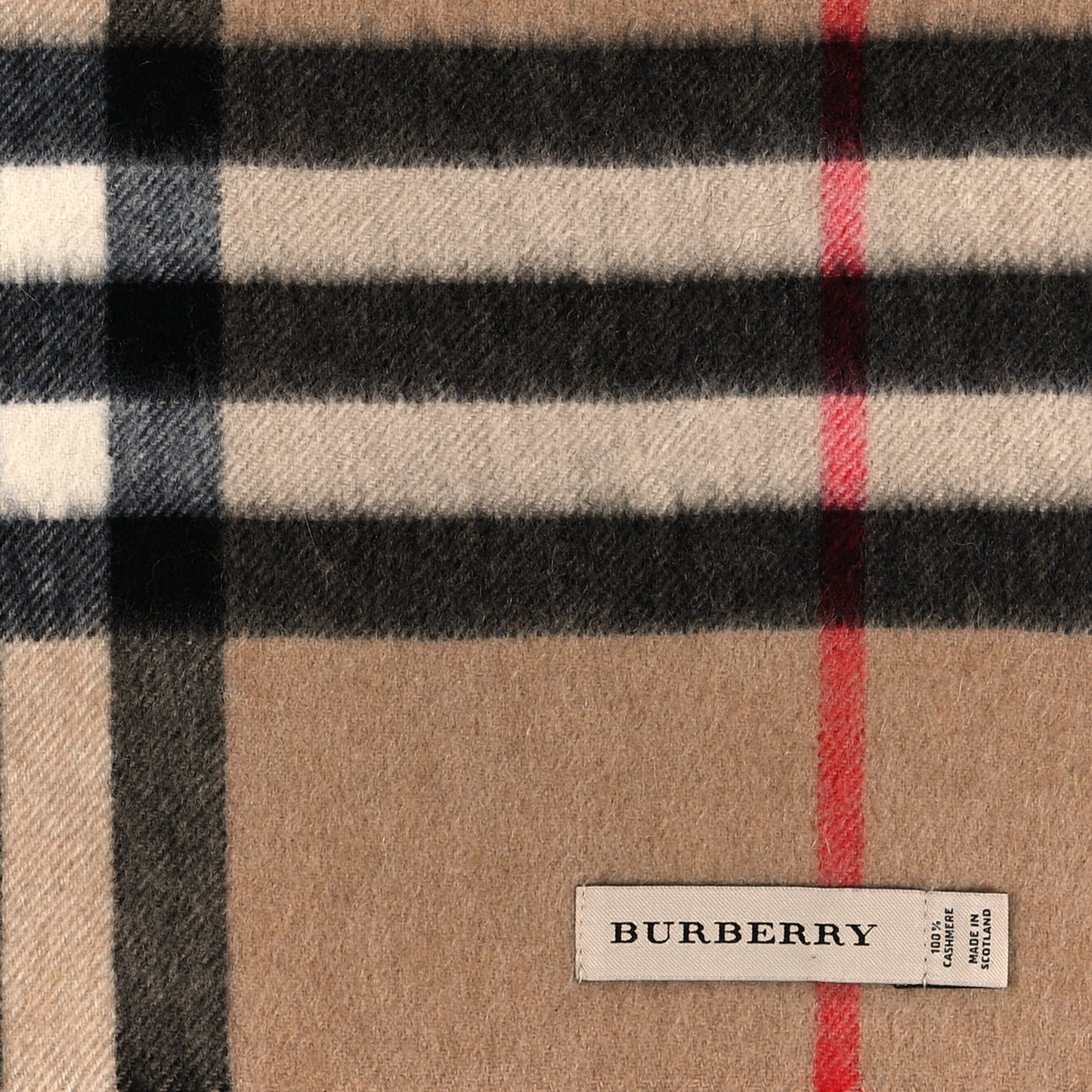 Cashmere Giant Check Fringe Scarf Camel