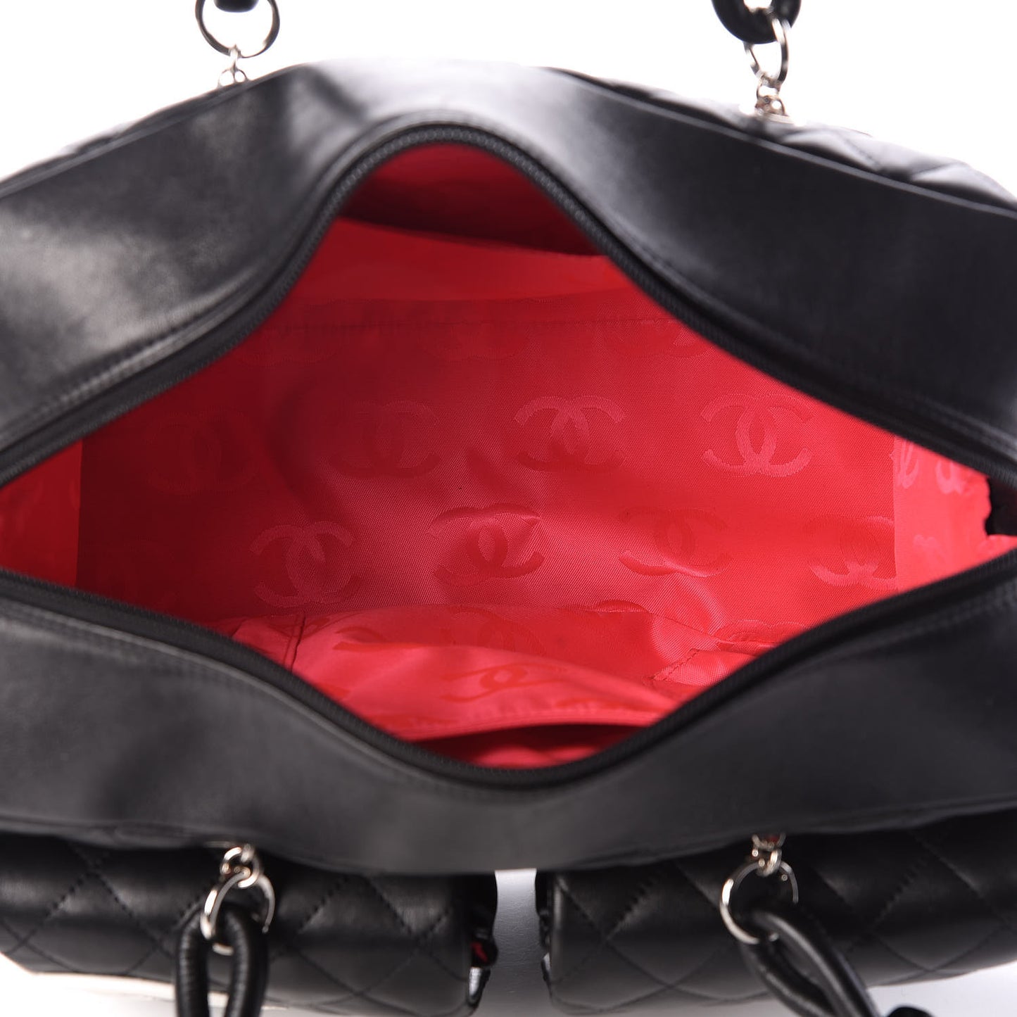 Calfskin Quilted Large Cambon Multipocket Reporter Black White