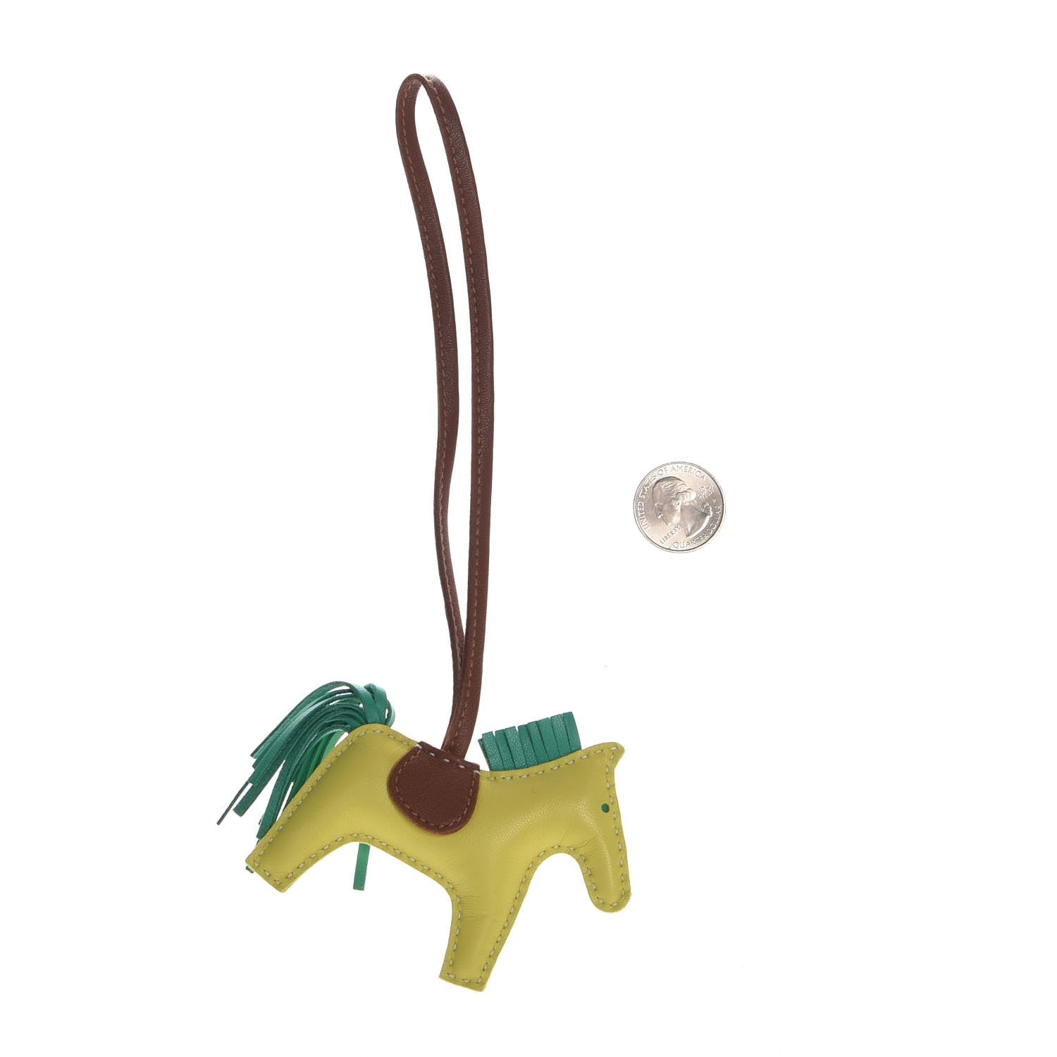 Hermes Milo Lambskin Grigri Rodeo Horse Bag Charm PM Lime Menthe Fauve 2 of 4