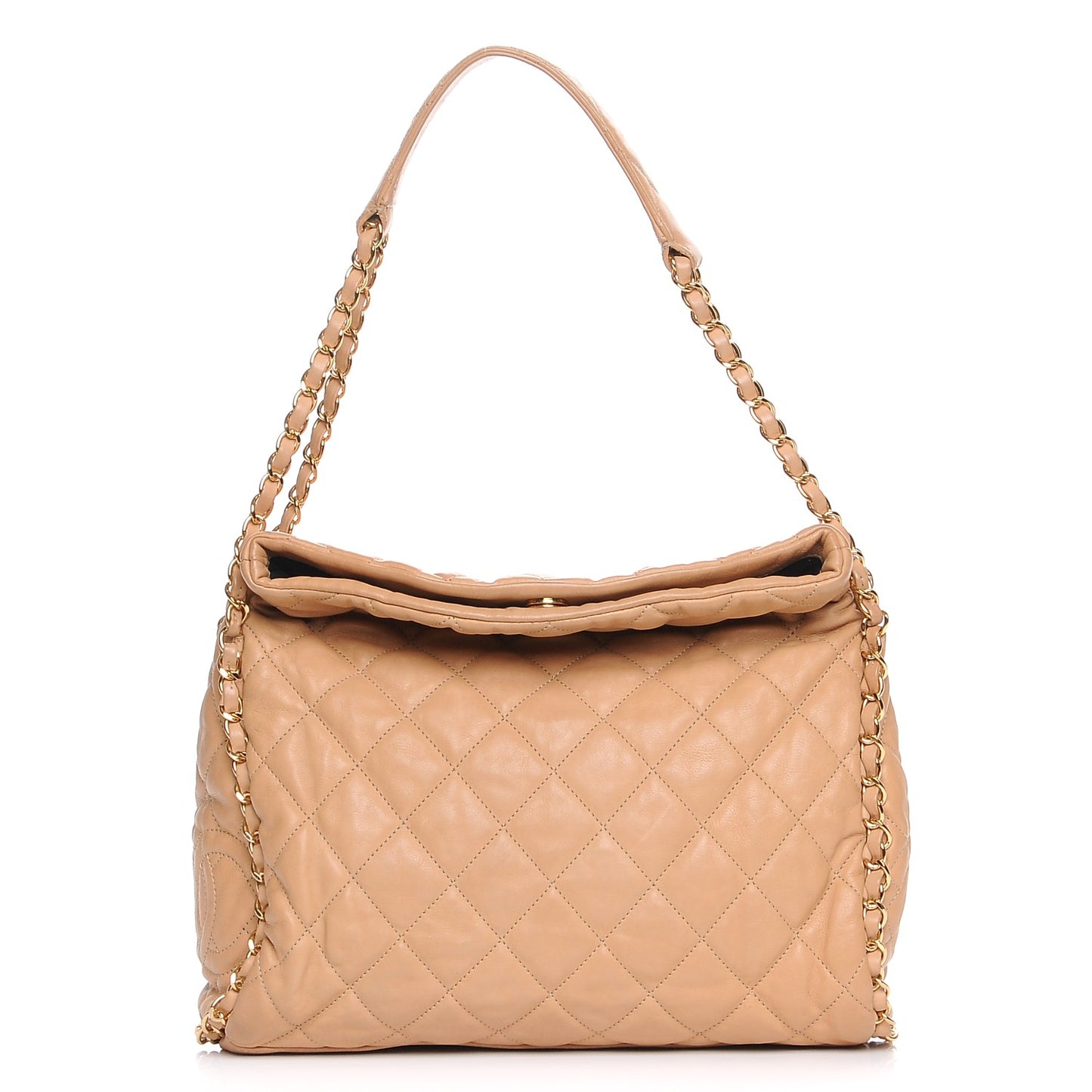Calfskin Quilted Medium Chain Me Hobo Beige