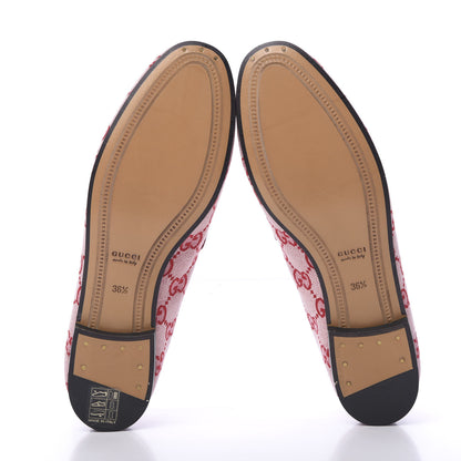 Gucci Canvas GG Monogram Horsebit Womens Jordaan Loafers 36.5 Gardenia Hibiscus Red 5 of 8