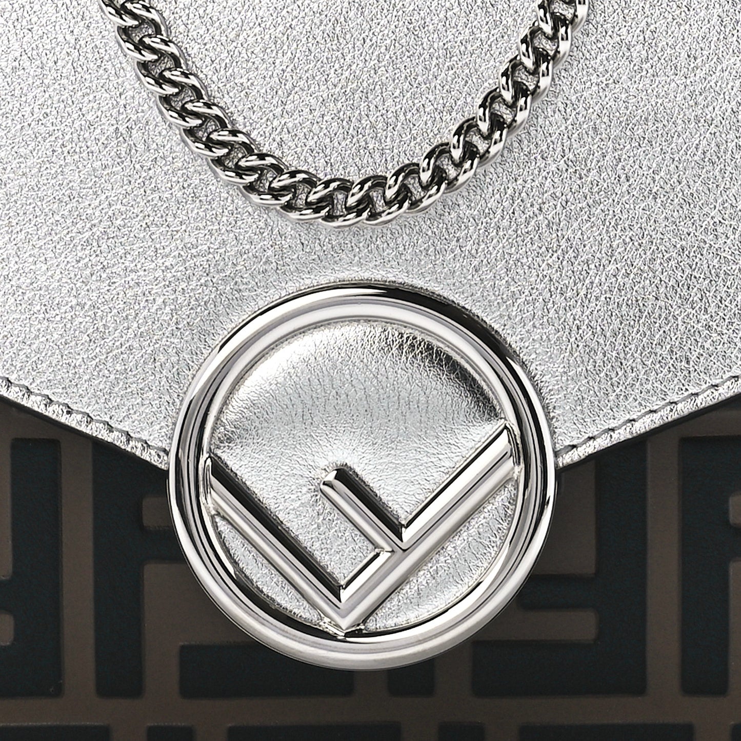 Vitello Soft Catalan Mirror F is Fendi Bi-Color FF 1974 Embossed Medium Envelope Wallet On Chain Maya Black Argento