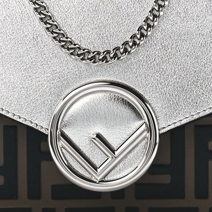 Fendi Vitello Soft Catalan Mirror F is Fendi Bi-Color FF 1974 Embossed Medium Envelope Wallet On Chain Maya Black Argento 9 of 12