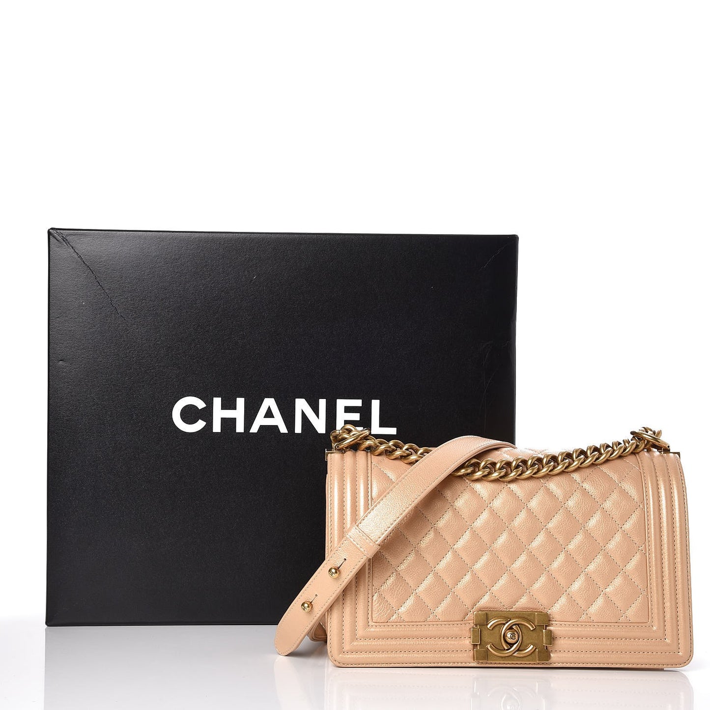 Metallic Calfskin Quilted Medium Boy Flap Gold