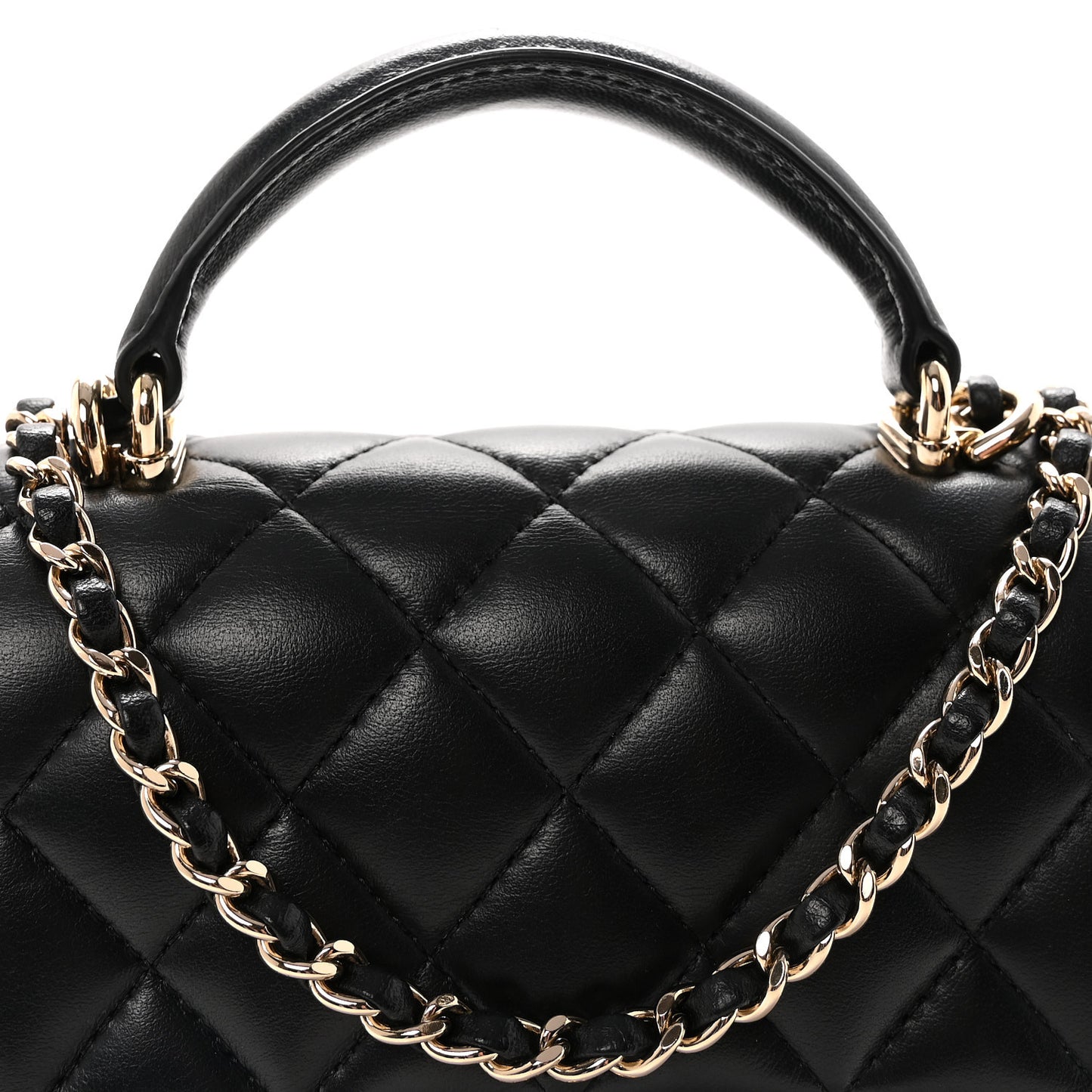 Lambskin Quilted Mini Top Handle Rectangular Flap Black