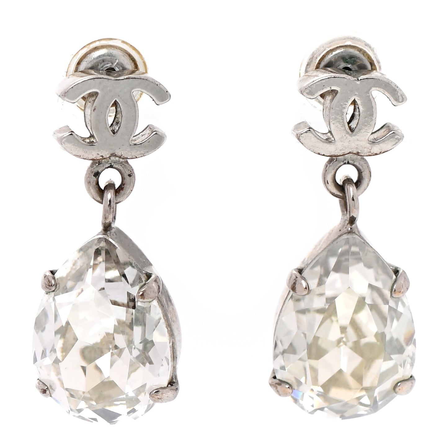 Crystal CC Tear Drop Earrings Silver