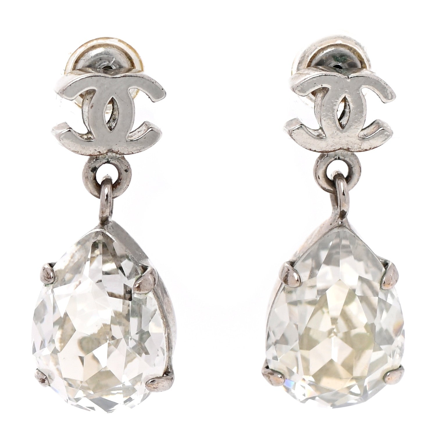 Chanel Crystal CC Tear Drop Earrings Silver 1 of 5