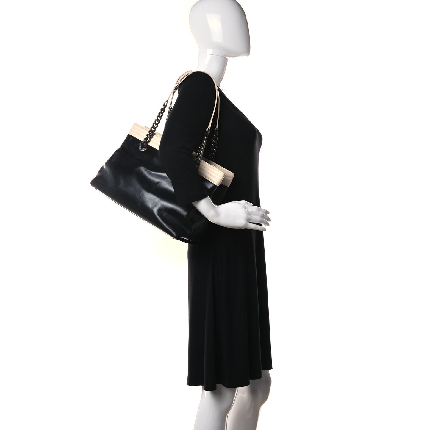 Glazed Calfskin Boy Tote Black Beige