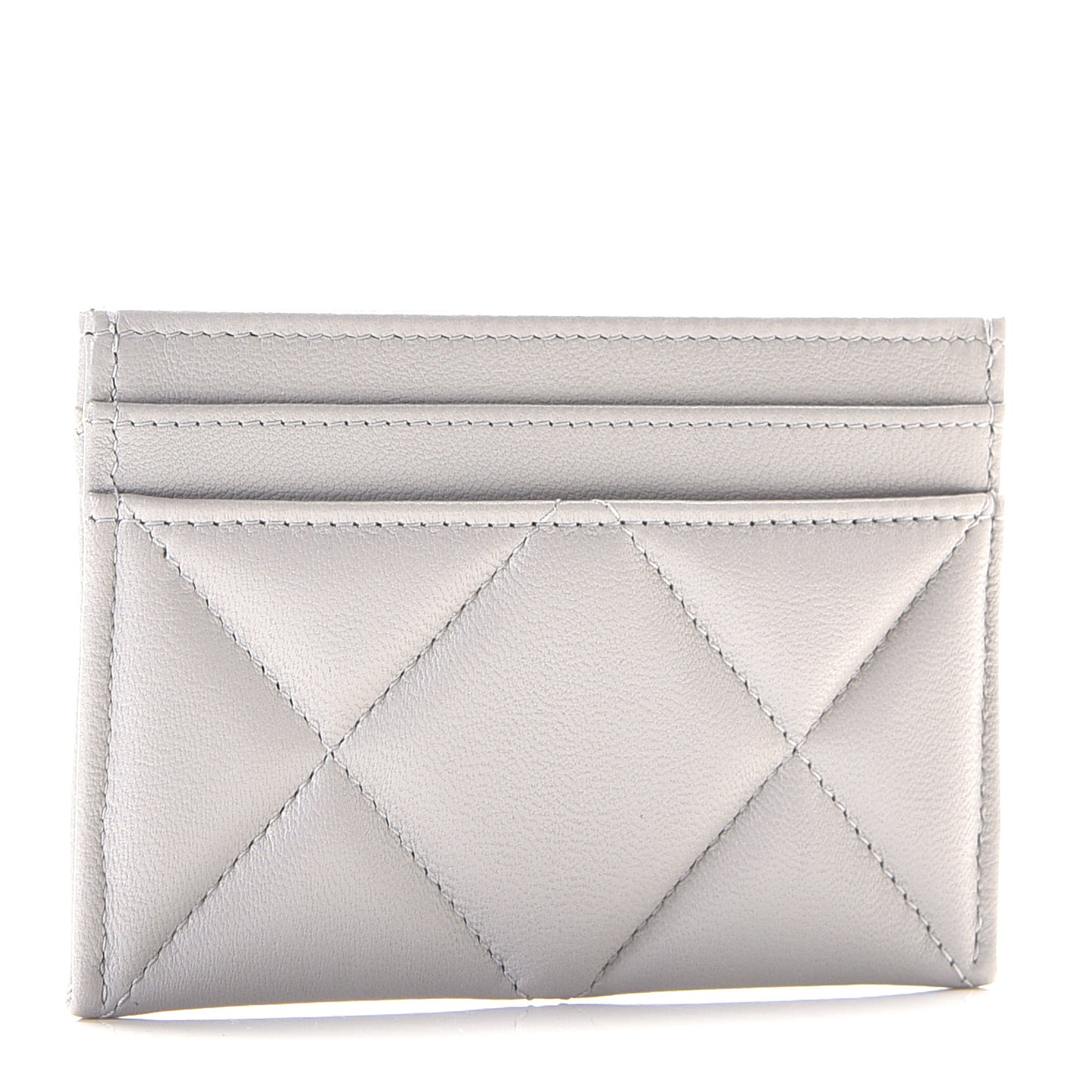 Lambskin Quilted Chanel 19 Card Holder Grey