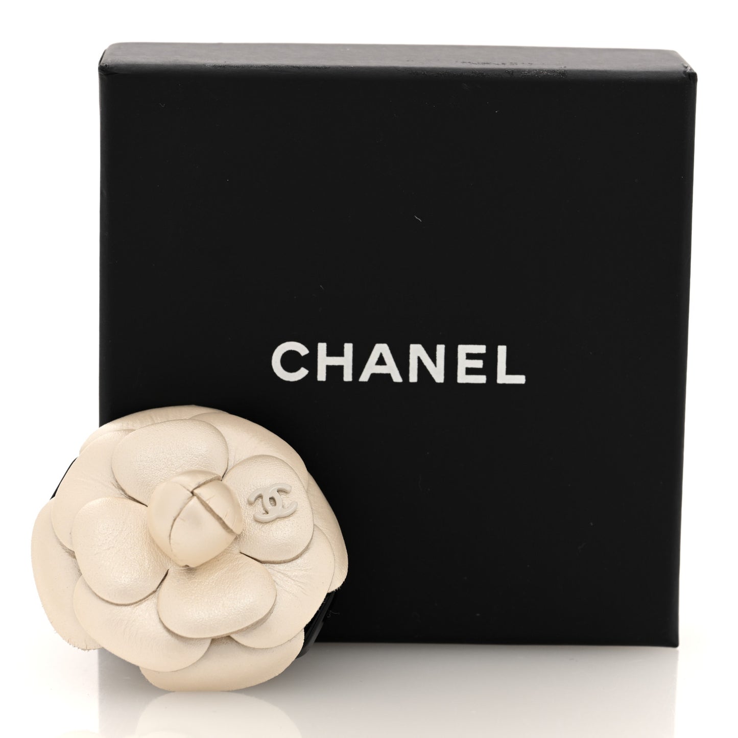 Metallic Lambskin Camellia Brooch Beige